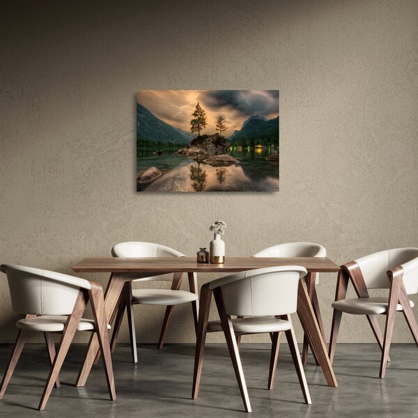 Staklena slika - jezero u planinama (70x50 cm)