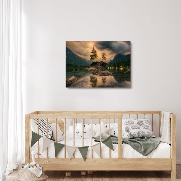 Staklena slika - jezero u planinama (70x50 cm)