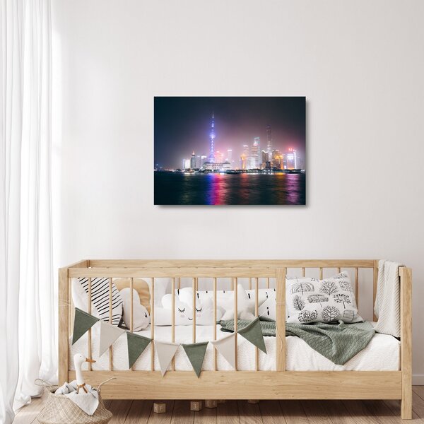Staklena slika noćnog Šangaja (70x50 cm)