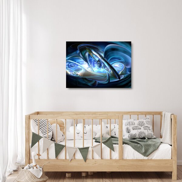 Staklena slika plavih fraktala (70x50 cm)