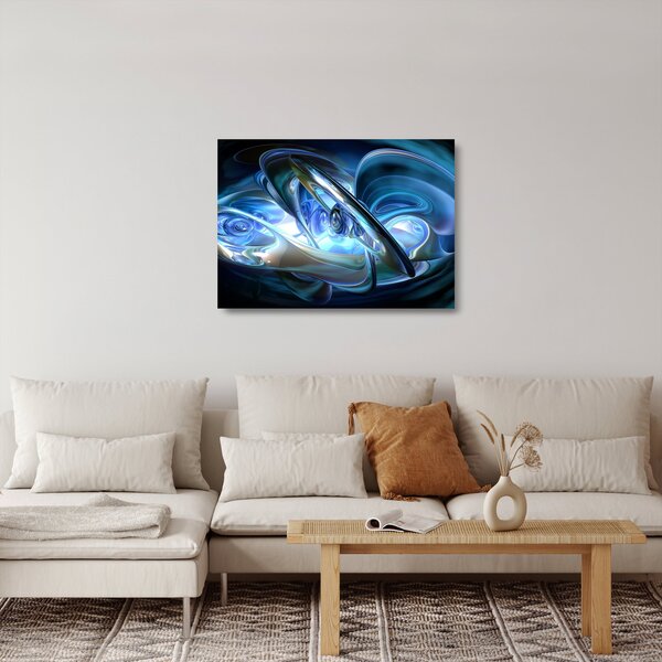 Staklena slika plavih fraktala (70x50 cm)