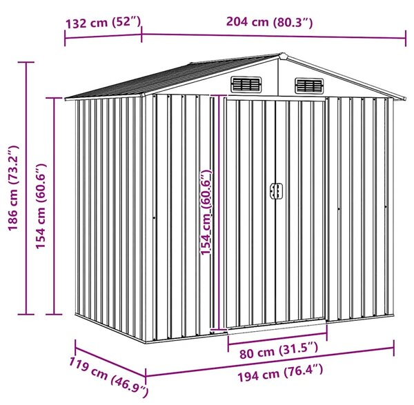 Vrtna kućica za pohranu siva metalna 204 x 132 x 186 cm - Siva 1 Siva