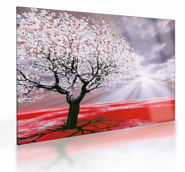 Crvena staklena slika stabla (70x50 cm)