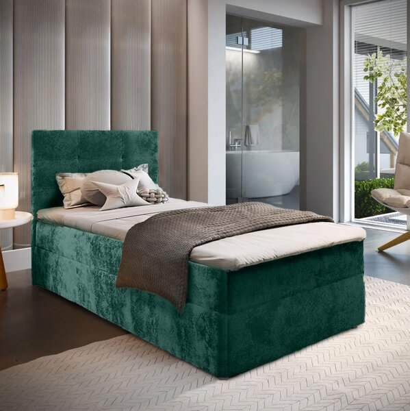 Tapecirani krevet boxspring GLORIEN VELVET 90x200 cm tamnozelena Madrac: Bonell opružni madrac