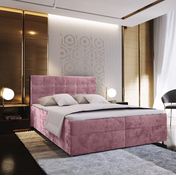 Tapecirani boxspring krevet GLORIEN VELVET 160x200 cm ružičasta Madrac: Bonell opružni madrac