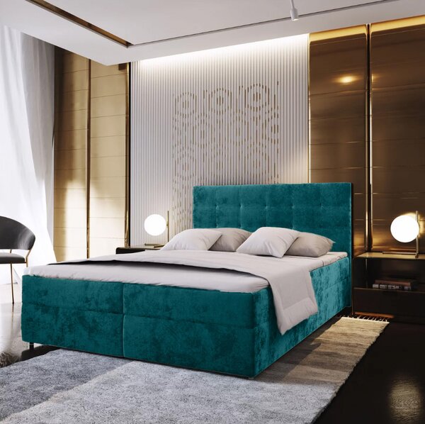 Tapecirani boxspring krevet GLORIEN VELVET 140x200 cm tirkizna Madrac: Bonell opružni madrac