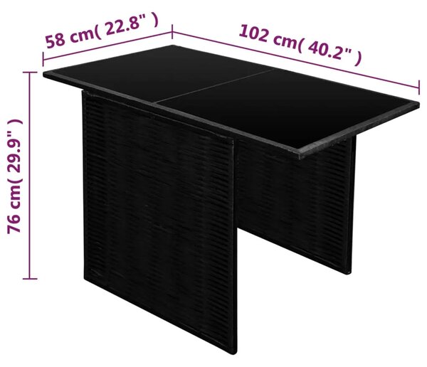 3-dijelni bistro set od poliratana s jastucima crni - Crna 3 Crna