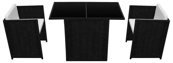 3-dijelni bistro set od poliratana s jastucima crni - Crna 3 Crna