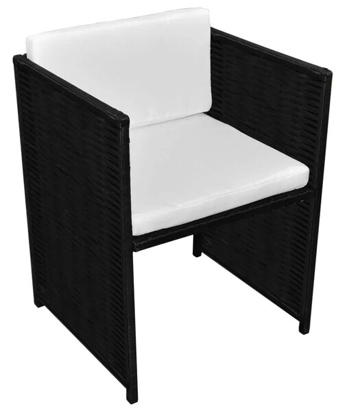 3-dijelni bistro set od poliratana s jastucima crni - Crna 3 Crna