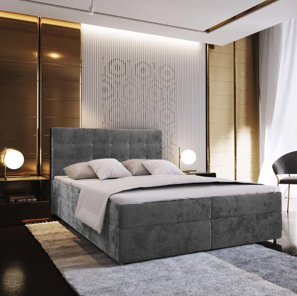 Tapecirani krevet boxspring GLORIEN VELVET 160x200 cm siva Madrac: Bonell opružni madrac