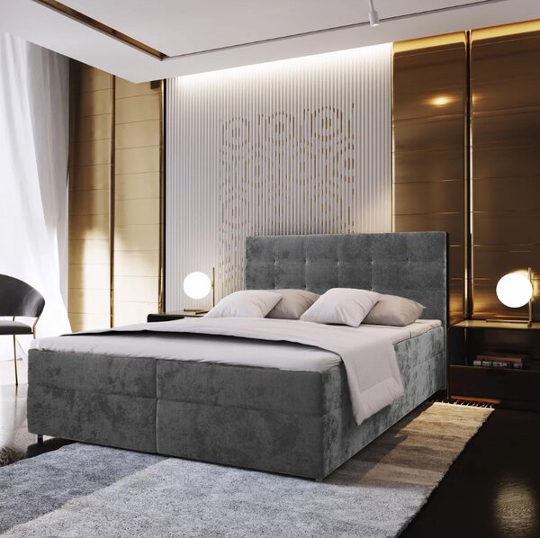Tapecirani krevet boxspring GLORIEN VELVET 160x200 cm siva Madrac: Bonell opružni madrac