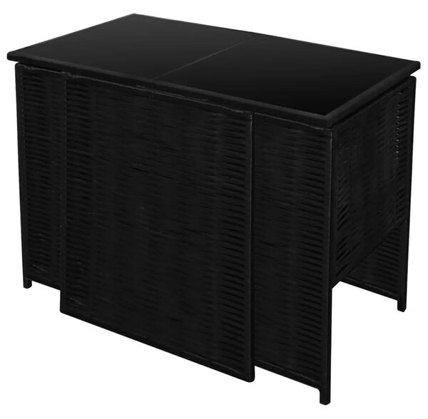 3-dijelni bistro set od poliratana s jastucima crni - Crna 3 Crna