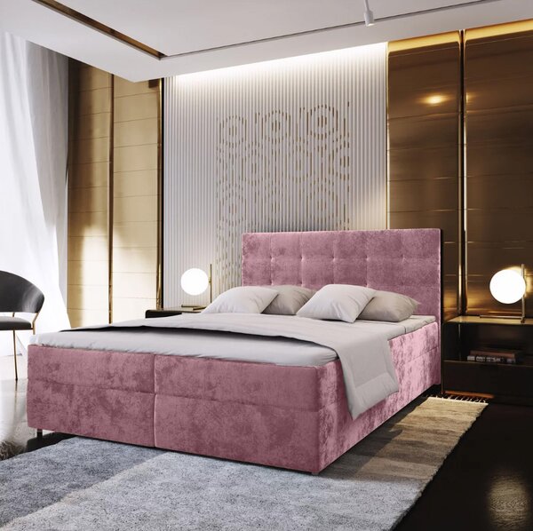 Tapecirani boxspring krevet GLORIEN VELVET 160x200 cm ružičasta Madrac: Bonell opružni madrac