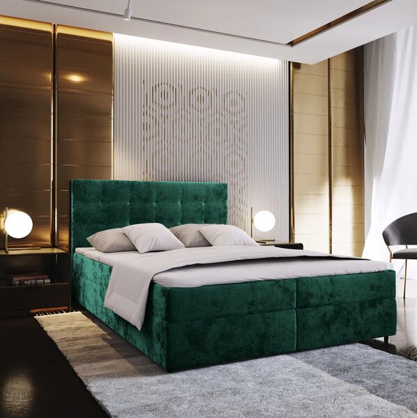 Tapecirani boxspring krevet GLORIEN VELVET 160x200 cm tamno zelena Madrac: Bonell opružni madrac