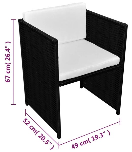 3-dijelni bistro set od poliratana s jastucima crni - Crna 3 Crna