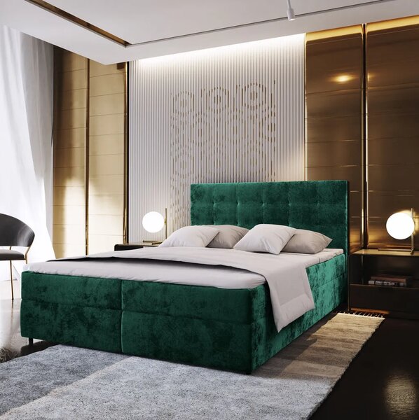 Tapecirani boxspring krevet GLORIEN VELVET 160x200 cm tamno zelena Madrac: Bonell opružni madrac
