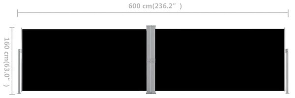 Uvlačiva bočna tenda 160 x 600 cm crna - Crna 160 x 600 cm