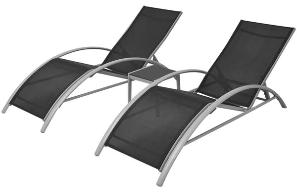 Ležaljka za sunčanje sa stolom aluminijum crna