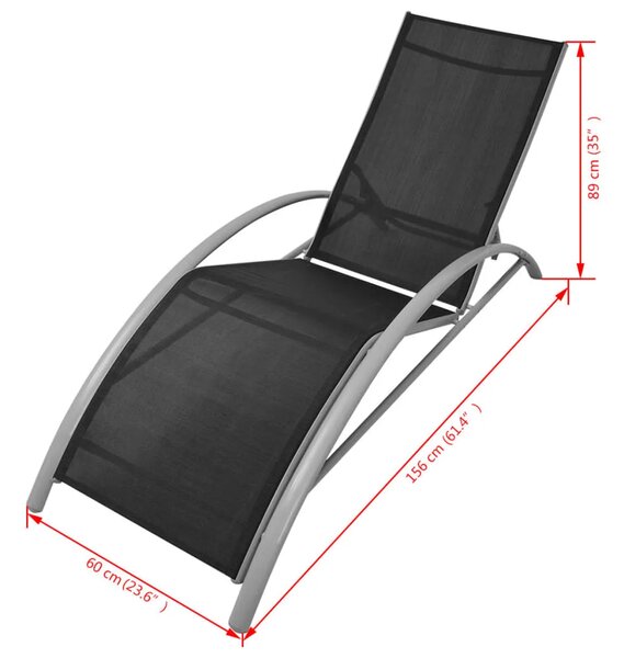 Ležaljka za sunčanje sa stolom aluminijum crna
