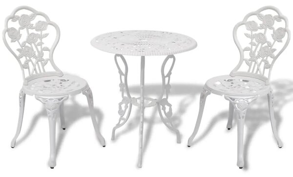 3-dijelni bistro set od lijevanog aluminija bijeli - Bijela 3 Bijela