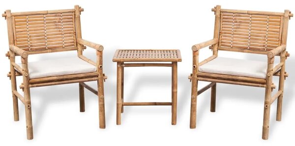 3-dijelni bistro set od bambusa s jastucima