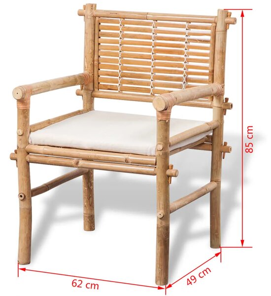 3-dijelni bistro set od bambusa s jastucima