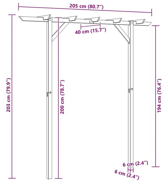 Vrtna pergola 205 x 40 x 203 cm drvena - 200 x 40 x 205 cm 1 200 x 40 x 205 cm