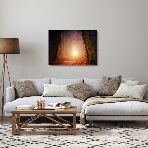 Staklena slika jesenske šume u magli (70x50 cm)