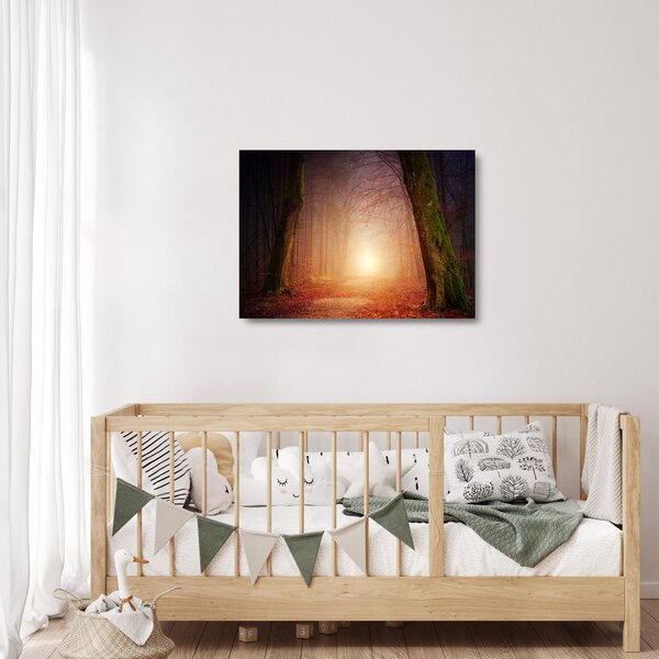 Staklena slika jesenske šume u magli (70x50 cm)