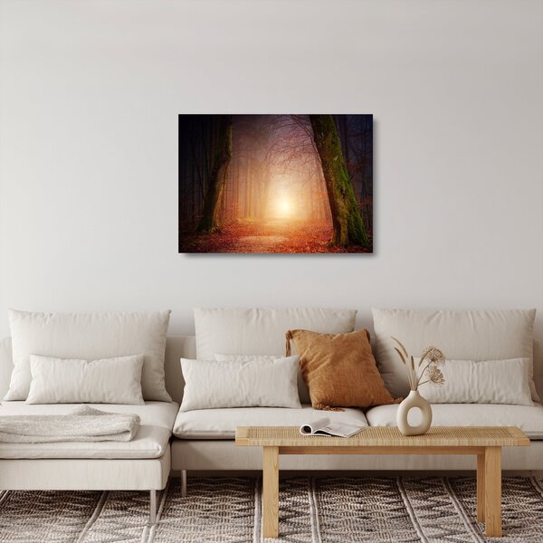 Staklena slika jesenske šume u magli (70x50 cm)