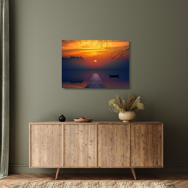 Staklena slika mosta sa zalaskom sunca (70x50 cm)
