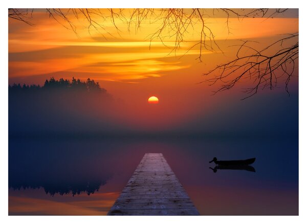 Staklena slika mosta sa zalaskom sunca (70x50 cm)