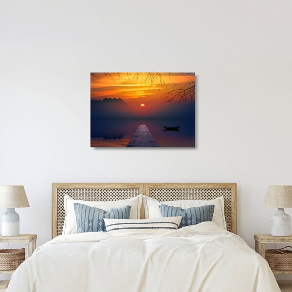 Staklena slika mosta sa zalaskom sunca (70x50 cm)