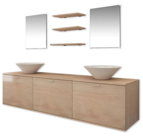 10-dijelni set kupaonskog namještaja Lavabo - Umivaonika i slavine bež - Bež Model 4 1 Bež