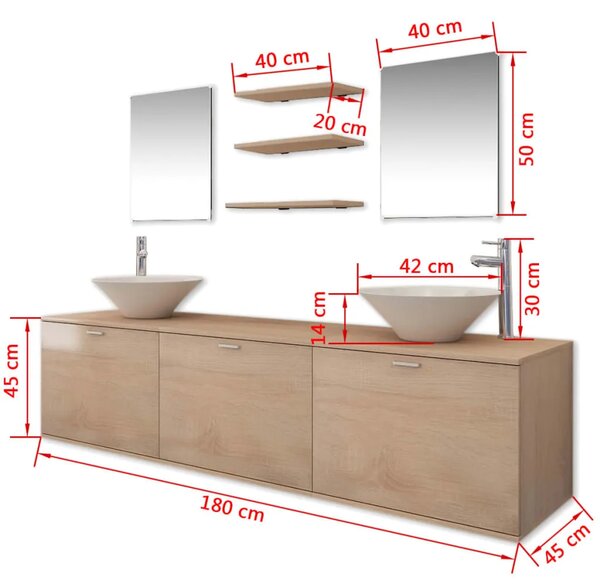 10-dijelni set kupaonskog namještaja Lavabo - Umivaonika i slavine bež - Bež Model 4 1 Bež