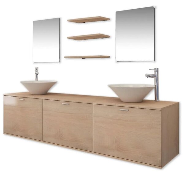 10-dijelni set kupaonskog namještaja Lavabo - Umivaonika i slavine bež - Bež Model 4 1 Bež