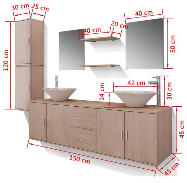 11-dijelni set kupaonskog namještaja Lavabo - Umivaonika i slavine bež - Bež Model 2 1 Bež