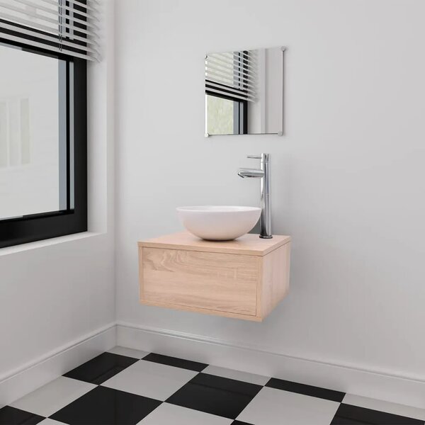 3-Dijelni Komplet Namještaja za Kupaonicu sa Lavabo - Umivaonikom Bež - Bež 40 x 34 x 20 cm 3 1