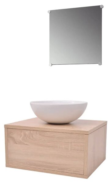 3-Dijelni Komplet Namještaja za Kupaonicu sa Lavabo - Umivaonikom Bež - Bež 40 x 34 x 20 cm 3 1