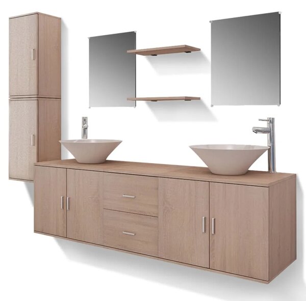 11-dijelni set kupaonskog namještaja Lavabo - Umivaonika i slavine bež - Bež Model 2 1 Bež