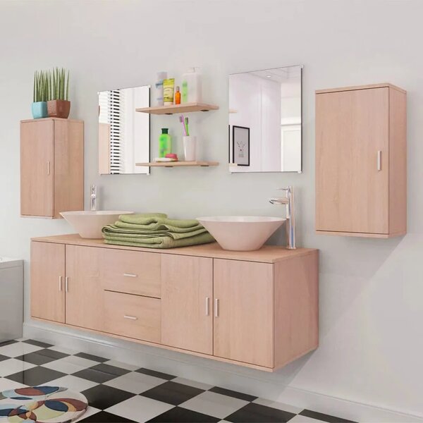 11-dijelni set kupaonskog namještaja Lavabo - Umivaonika i slavine bež - Bež Model 2 1 Bež