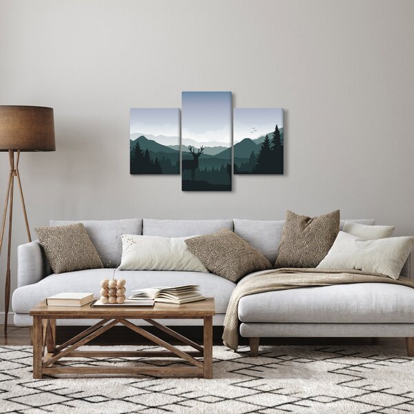 Slika - Jelen z volkom v skalah (90x60 cm)