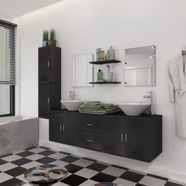 9-dijelni Crni Komplet Namještaja za Kupaonu sa Lavabo - Umivaonikom - Crna 150 x 45 x 45 cm 9 1