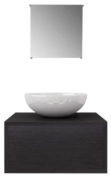 Trodjelni Crni Set Namještaja za Kupaone sa Lavabo - Umivaonikom - Crna 40 x 34 x 20 cm 3 1