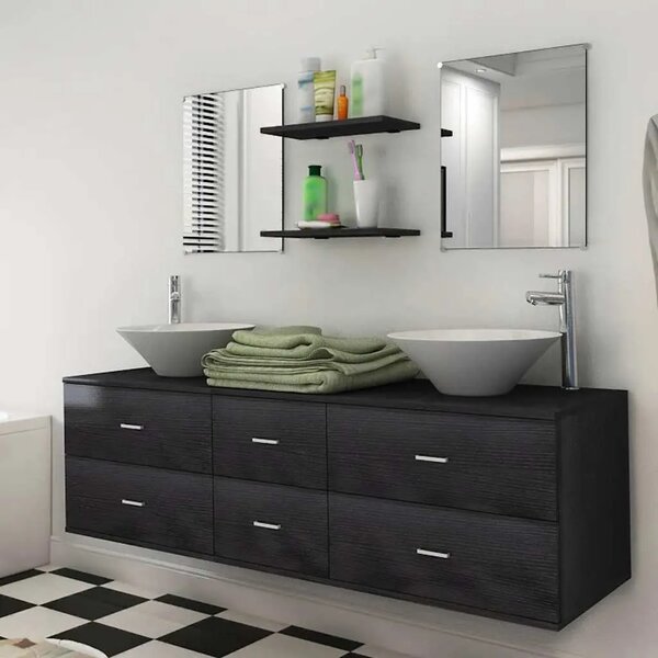 7-Dijelni Set Namještaja za Kupaonicu sa Lavabo - Umivaonikom Crni - Crna 150 x 45 x 45 cm 7 1