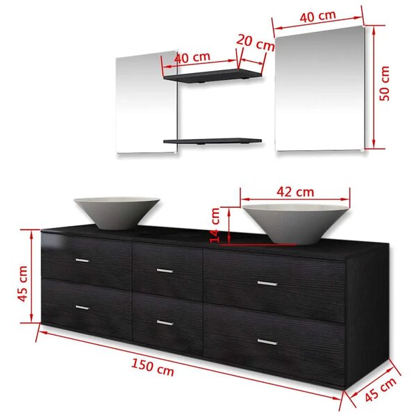 7-Dijelni Set Namještaja za Kupaonicu sa Lavabo - Umivaonikom Crni - Crna 150 x 45 x 45 cm 7 1