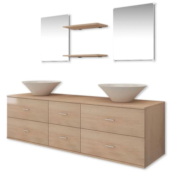 7-Dijelni Set Namještaja za Kupaonicu sa Lavabo - Umivaonikom Bež - Bež 150 x 45 x 45 cm 7 1