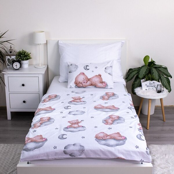 Bijela pamučna dječja posteljina za dječji krevetić 100x135 cm Teddy Bear "Ribbon" – Jerry Fabrics