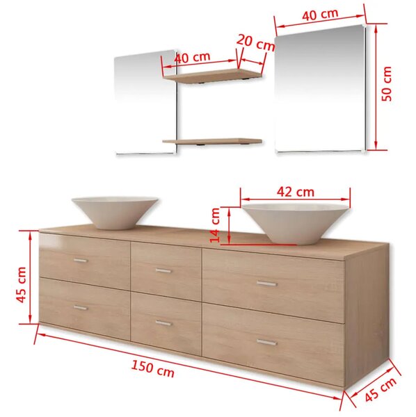 7-Dijelni Set Namještaja za Kupaonicu sa Lavabo - Umivaonikom Bež - Bež 150 x 45 x 45 cm 7 1