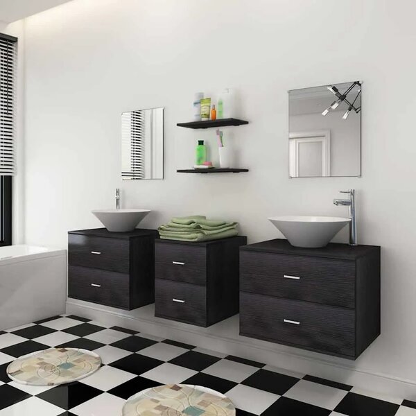7-Dijelni Set Namještaja za Kupaonicu sa Lavabo - Umivaonikom Crni - Crna 150 x 45 x 45 cm 7 1